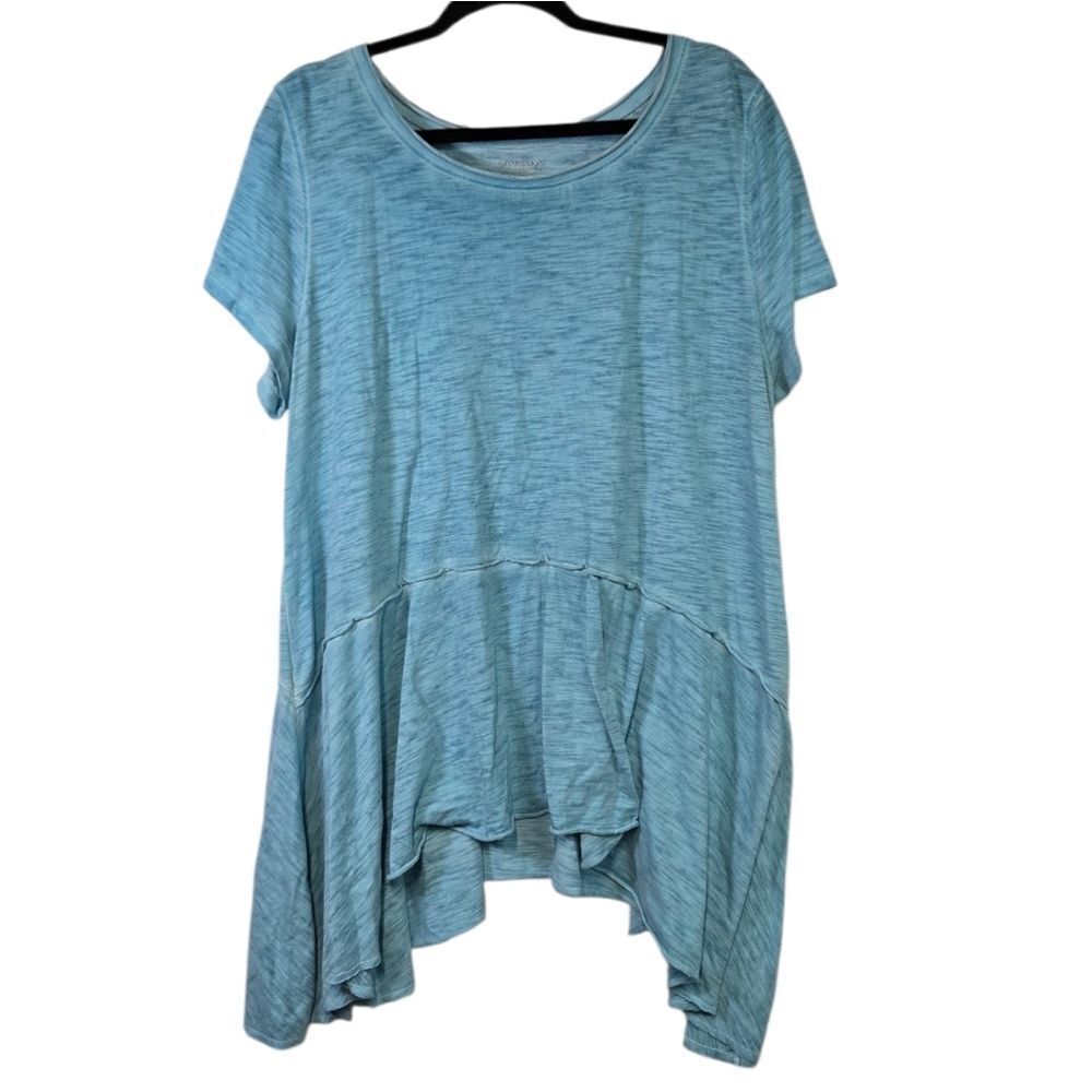 Lane Bryant Turquoise Burnout Slub Knit Asymmetrical Tunic Tee Raw Edge Distress